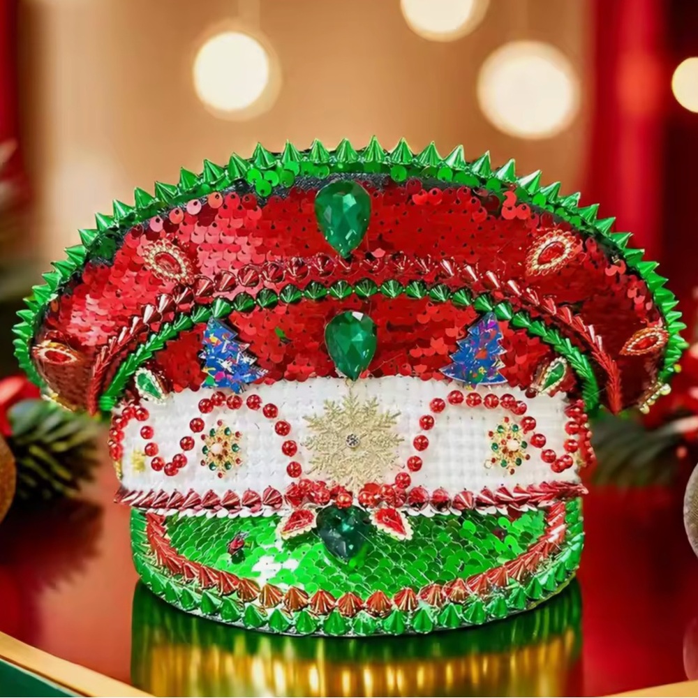 Nu Shuz Costumes Red Green Festival Sequin Christmas Cosplay Captain’s Hat